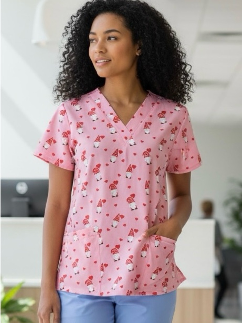 Revel. Love Gnome Home V-Neck Scrub Top
